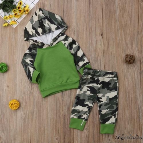 Set quần áo dài tay 2 món có mũ phối họa tiết rằn ri dễ thương cho bé