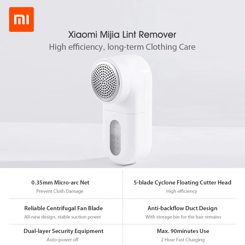 Máy tẩy xơ vải trên quần áo rèm cửa thảm trải sàn hiệu Xiaomi Mijia sạc USB 90 phút đầu dao nhỏ 0.35mm độ ồn thấp