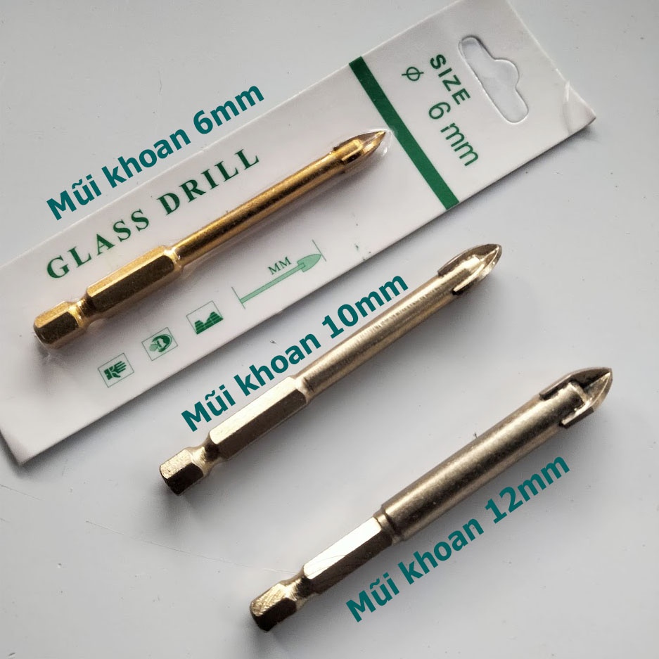 Mũi khoan Gạch men - Kính - Tường 4 cạnh chuôi lục giác