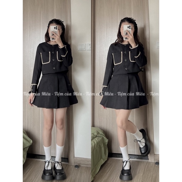 [𝐃𝐨𝐥𝐥𝐲 𝐒𝐞𝐭 ]Set áo khoác dạ mix chân váy xếp ly tiệm của mieuu