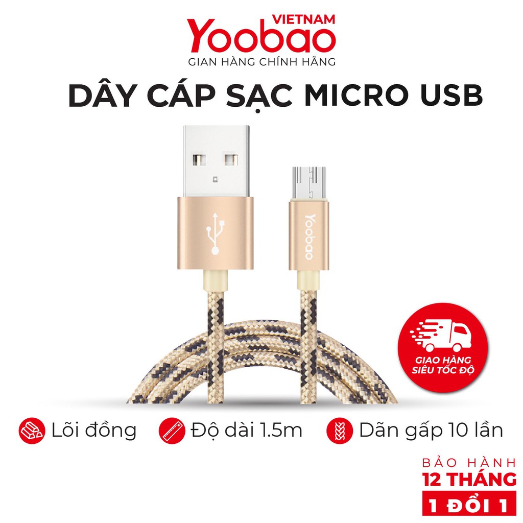 Dây cáp sạc Micro USB YOOBAO YB-423 vỏ bện nylon dài 1.5m - Hàng chính hãng Bảo hành 12 tháng