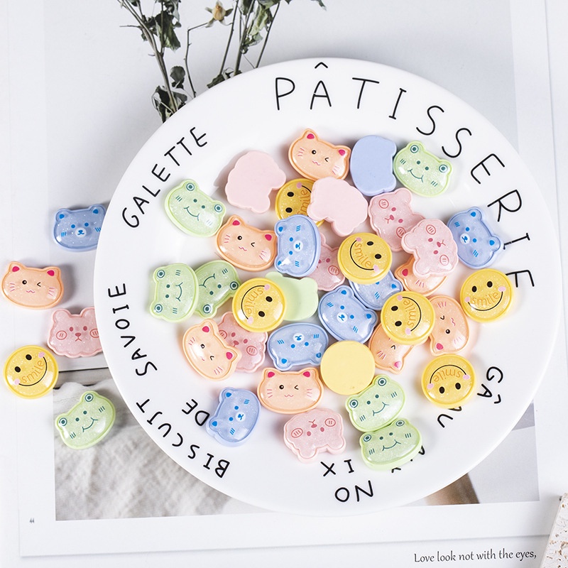 Hoạt Hình Phụ Kiện Trang Trí Ốp Điện Thoại Trong Suốt Hình Thỏ / Ếch / Mặt Cười Lấp Lánh Diy