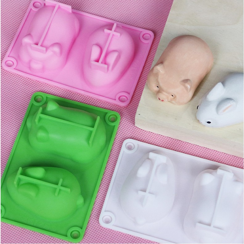 Khuôn silicon làm bánh pudding,làm thạch,đậu hũ hình heo và thỏ Goodbabyvn