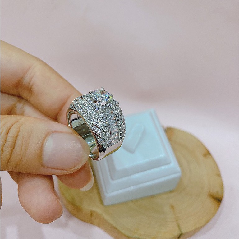 Nhẫn bạc nam ,bạc Ý xi bạch kim - Nhẫn bạc nam đính đá cao cấp NHANM00009 -Trang sức bạc DNJ