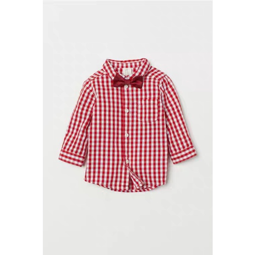 Áo sơmi bé trai sọc đỏ carô kèm theo nơ siêu hot