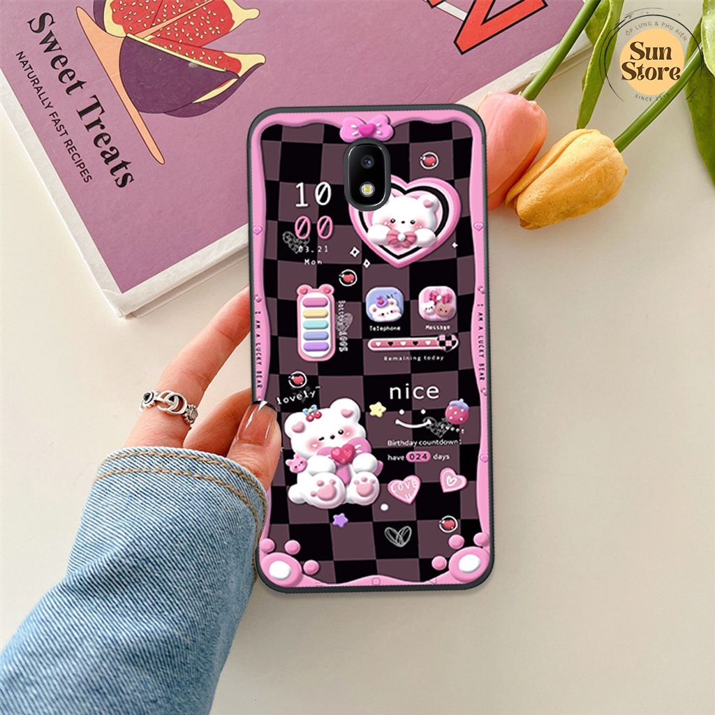 Ốp lưng Samsung J7 Pro - J3 Pro hoạ tiết 3D nền kẻ caro, gấu đáng yêu viền dẻo