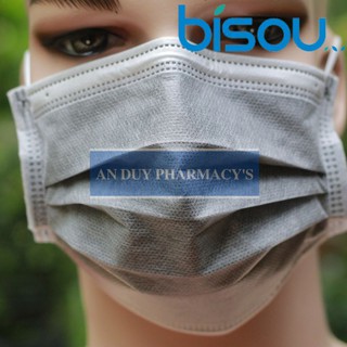 1 hộp khẩu trang y tế 4 lớp bisou màu xám