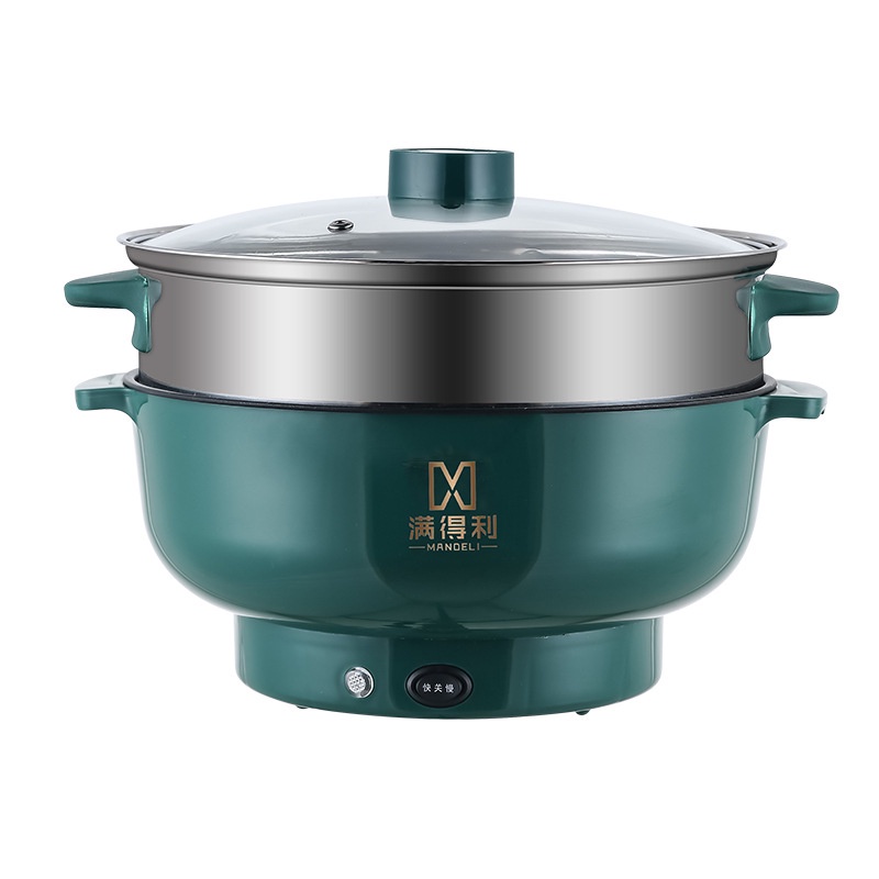 Nồi Lẩu Điện Mandeli Size 28cm Kèm Giá Hấp Inox, Bếp Lẩu Điện Đa Năng Chiên, Xào, Nấu Cơm Công Suất Lớn 1000W
