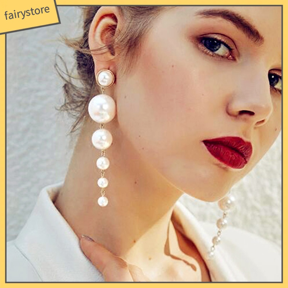 Hoa Tai Dáng Dài Đính Ngọc Trai Giả Xinh Xắn