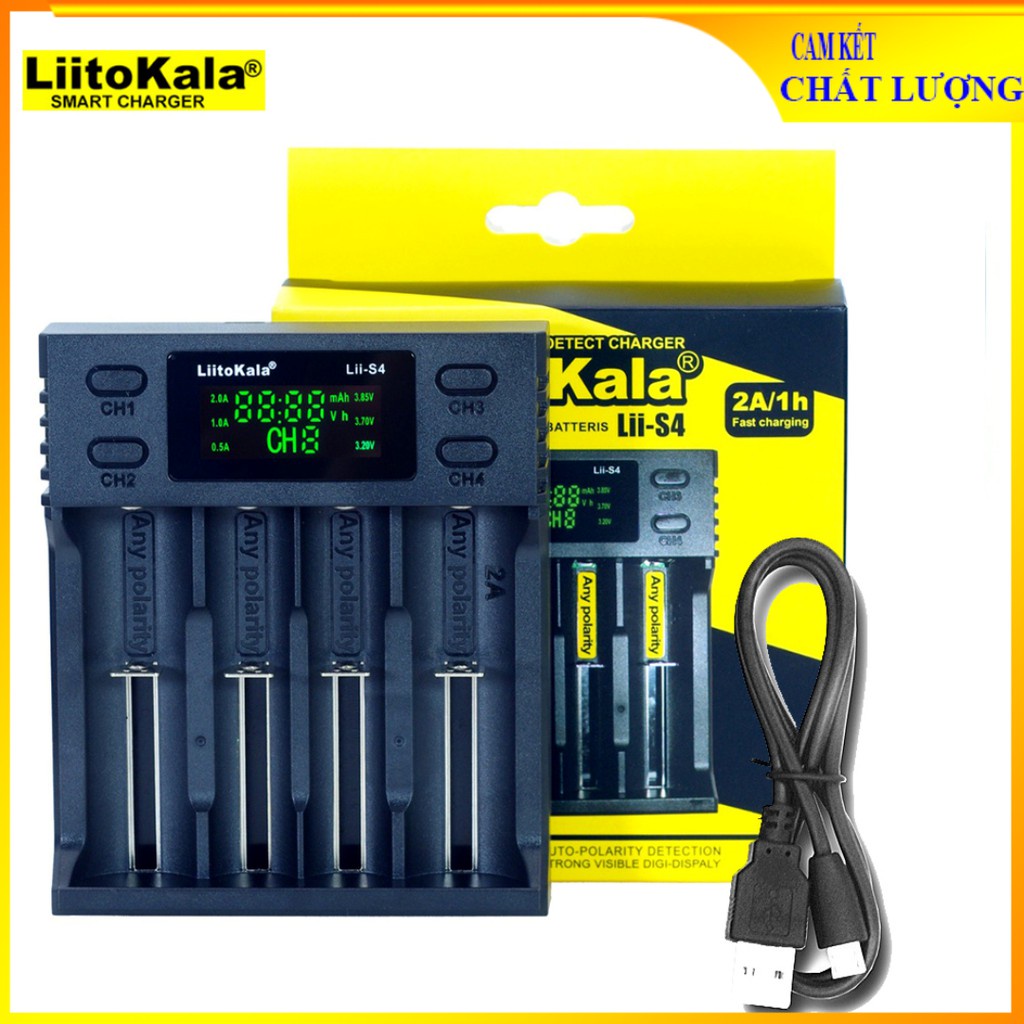 ✲✗₪Bộ Sạc Pin tự ngắt LiitoKala Lii-S4 Lii-S2 Lii-S1 - đa năng thông minh (Hàng chuẩn chính hãng)
