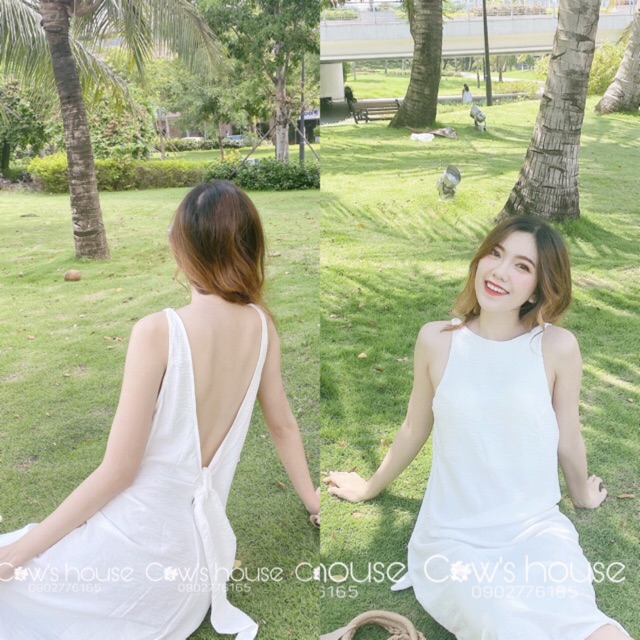 Đầm midi nơ lưng vàng / trắng / đen