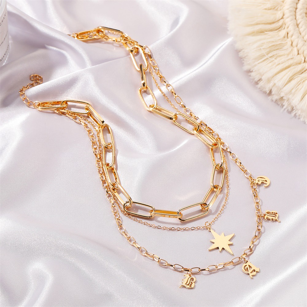 Dây chuyền nhiều lớp thiết kế mặt hình chữ cái thời trang cá tính cho nữ