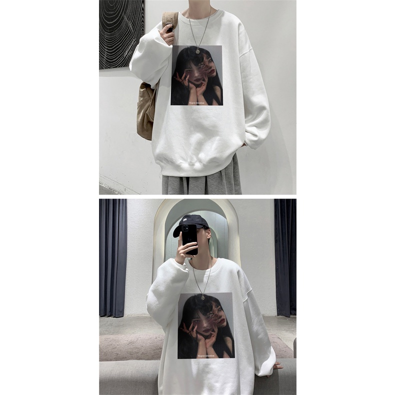 Áo sweater Cổ Tròn Dáng Rộng Phong Cách hip hop Thời Trang Thu Đông Cho Nam