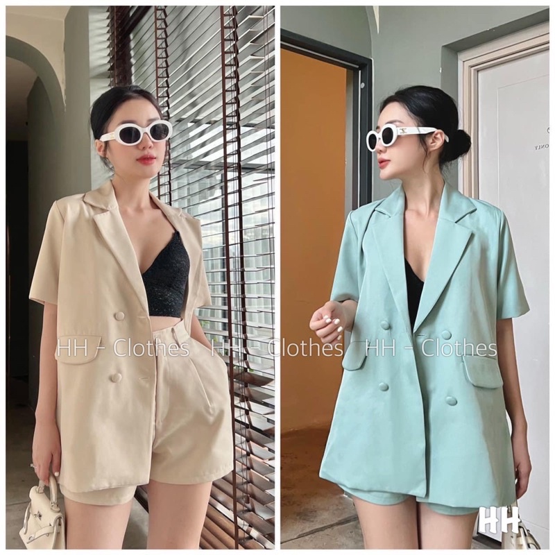 Sét vest blazer cộc tay form rộng kèm quần_Tiệm của ả