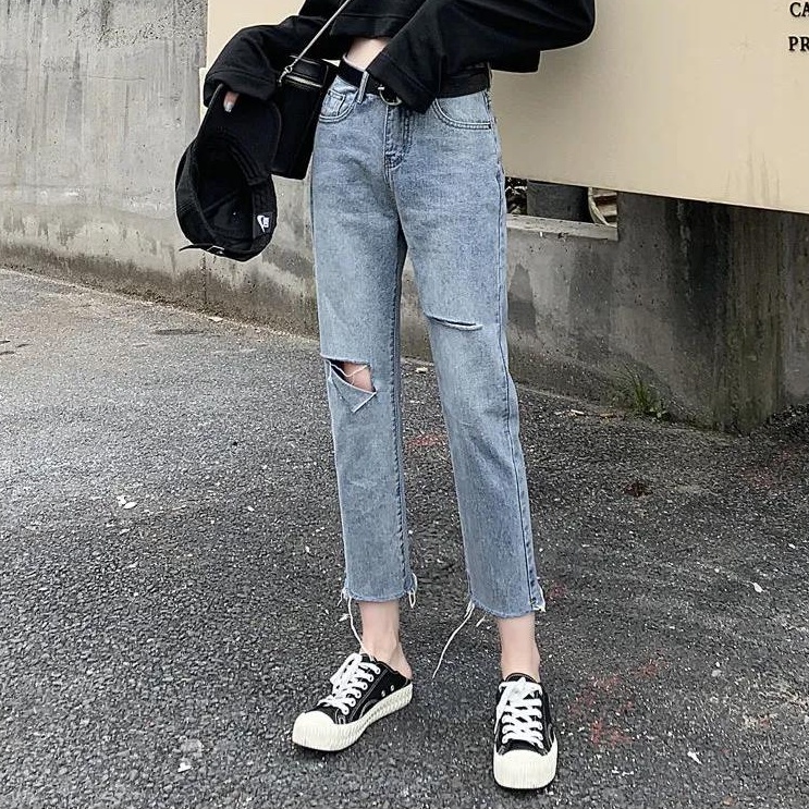 Quần Jeans Dài Rách Gối Thời Trang Dành Cho Nữ | BigBuy360 - bigbuy360.vn