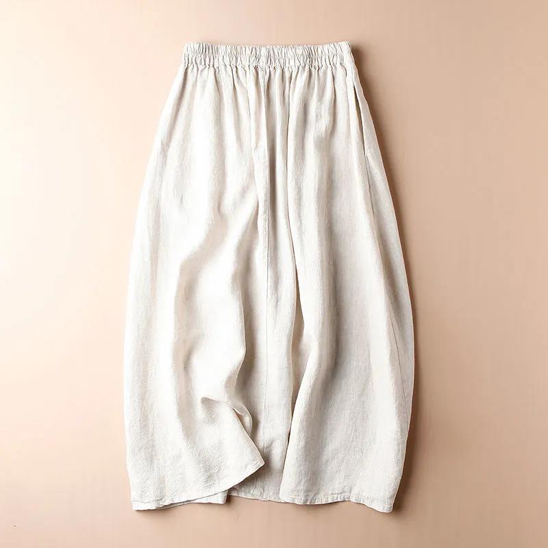 Chân Váy Chữ a Lưng Cao Vải Lanh cotton Mỏng Thêu Họa Tiết Phong Cách retro Thời Trang Mùa Hè Hàng Mới 2022
