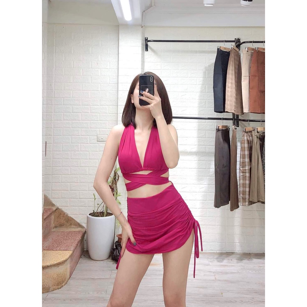 Đồ bơi nữ, bikini 2 mảnh quần váy dây rút Bin Sports BHV149