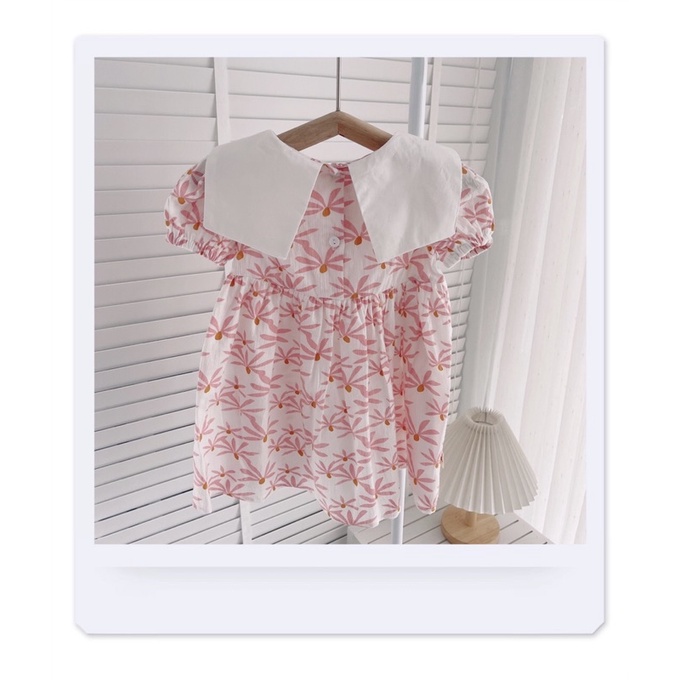 Váy hè cộc tay thô mỏng mát, họa tiết lá dừa cho bé gái 8-19kg