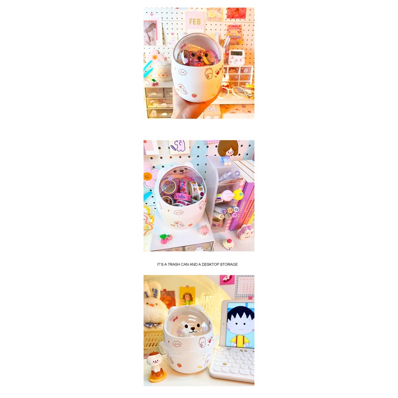 Thùng Rác Để Bàn Có Nắp Hình Gấu Dễ Thương Thùng Rác Mini Nắp Lật Hình Chú Mèo Có Tai Cute Decor Bàn Học Lọ Ống Kệ Cắm Bút Gấu Nhựa Mỹ Văn Phòng Phẩm Peach Home