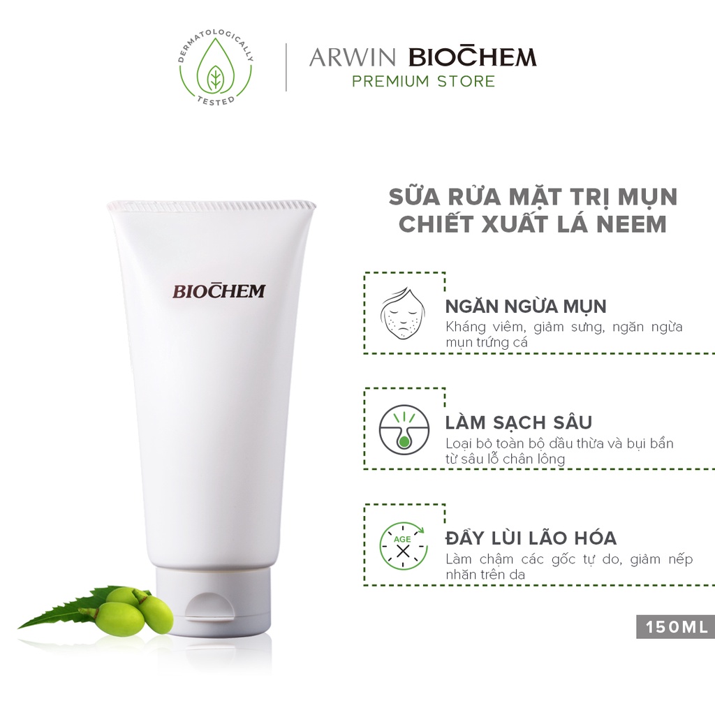 Sữa Rửa Mặt Biochem Chiết Xuất Lá Neem Làm Sạch Sâu Và Ngăn Ngừa Mụn 150g
