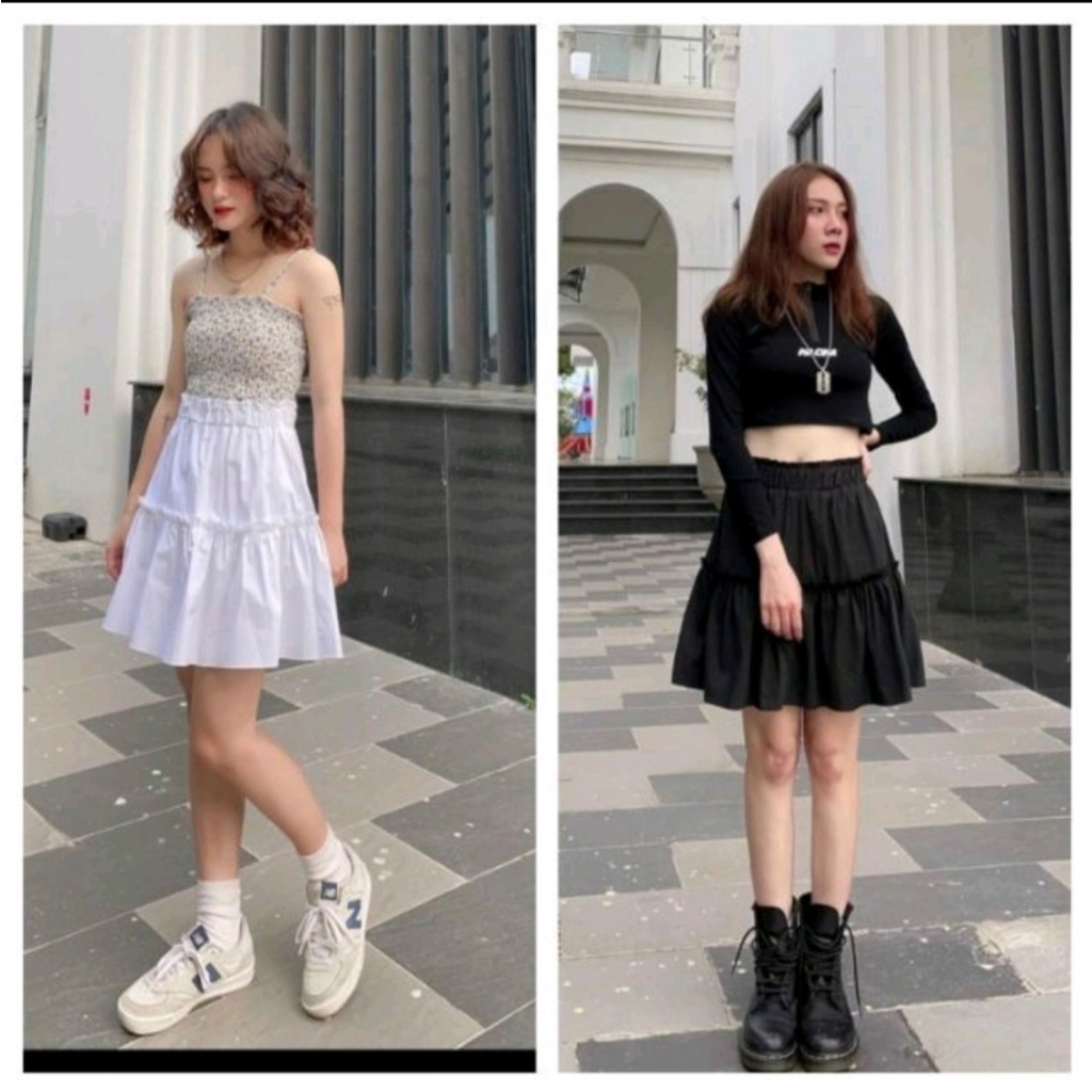 Chân Váy Ulzzang Cá Tính Ba Tầng Kiểu Chân Đan Dây Có Quần Trong