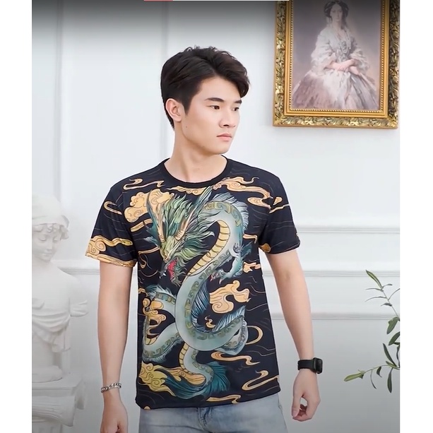 Áo thun in hình rồng xanh