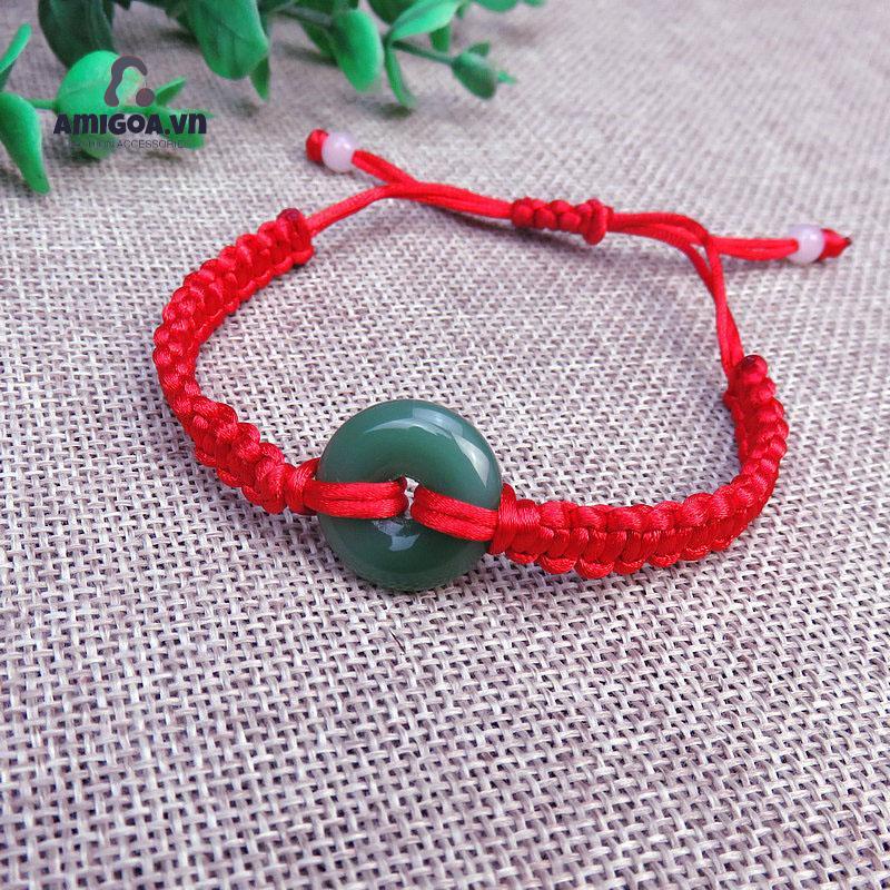 ✨✨Vòng Tay Bện Dây Đỏ Đính Ngọc Bích Màu Đỏ Có Thể Điều Chỉnh
