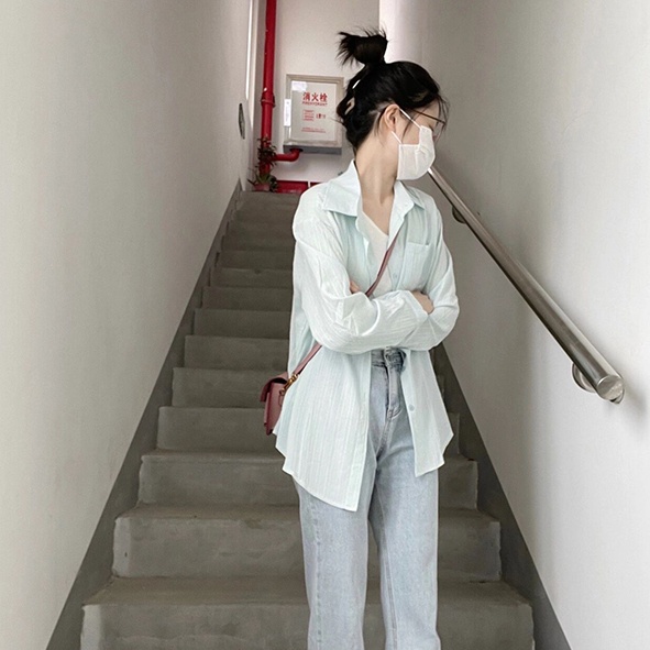 SUXI Áo Sơ Mi Chống Nắng Vải Mỏng Cổ Polo Thời Trang Mùa Hè Đơn Giản Cho Nữ