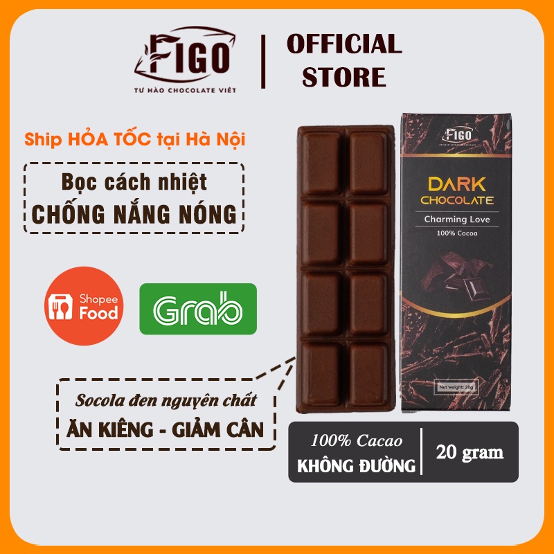 [Chính hãng] Bar 20gr- Dark Chocolate 100% Cacao, Socola đen nguyên chất không đường, ăn Giảm cân, KETO, DAS, Tiểu đường