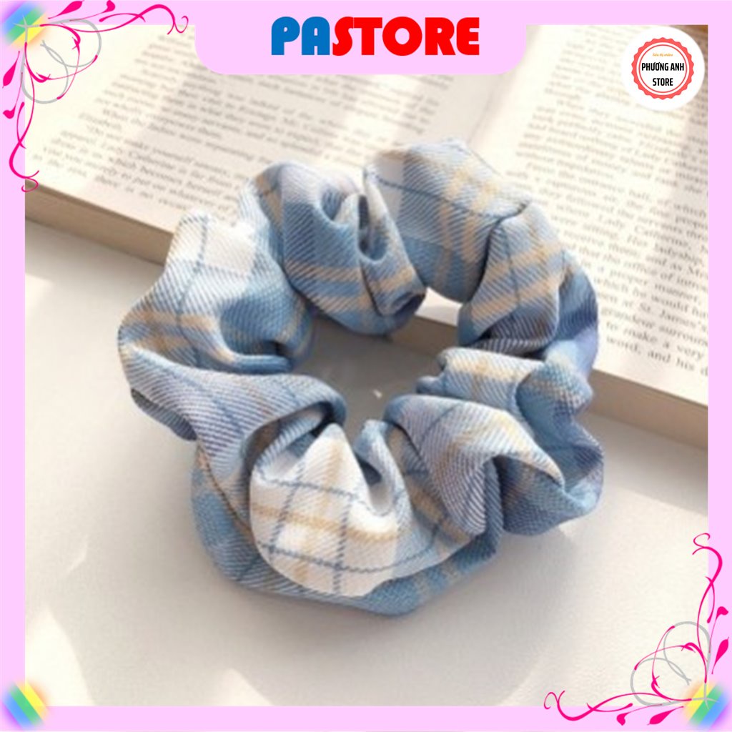 Cột Tóc Vải Scrunchies Họa Tiết Caro Vintage Hàn Quốc Dễ Thương Dành Cho Nữ PASTORE