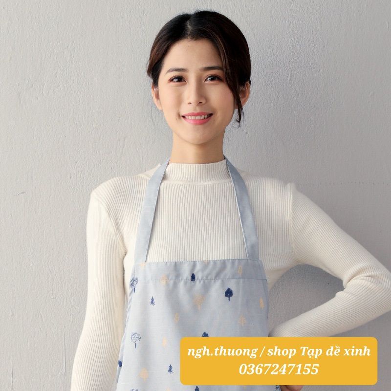 Tạp dề mẫu Nhật 100% vải cotton thô nhà bếp họa tiết Nhật có túi  quà tặng nhà mới đám cưới sinh nhật