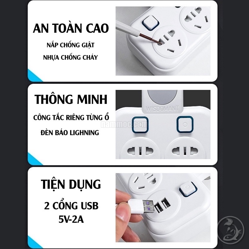 Chia Ổ Điện Đa Năng Bản Đặc Biệt 2 Chấu | Kết Hợp Đèn + Cổng Sạc USB + Chống Giật | Phụ kiện  Nấm Aquatools