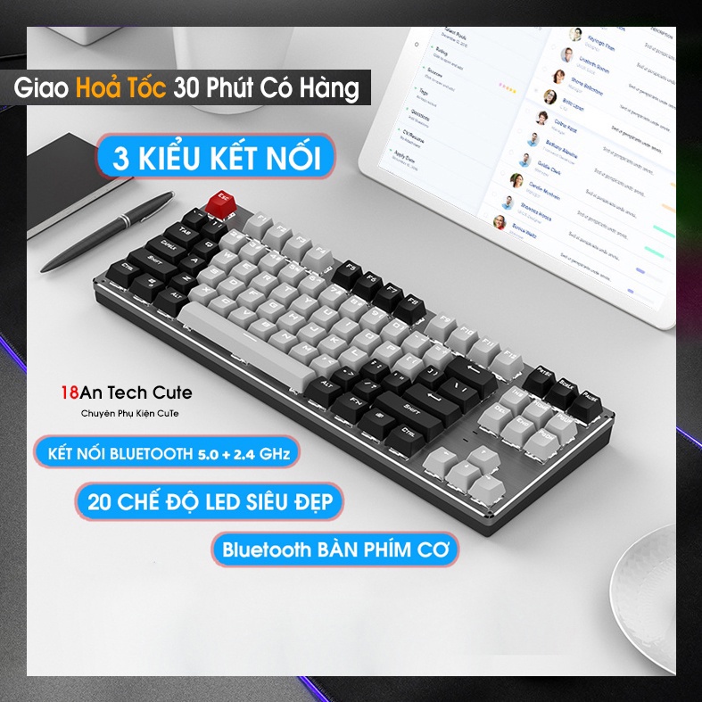 Bàn phím Cơ Bluetooth K950 LED Không Dây Pin Sạc | phím blue switch cho máy tính pc laptop, điện thoại, máy tính bảng
