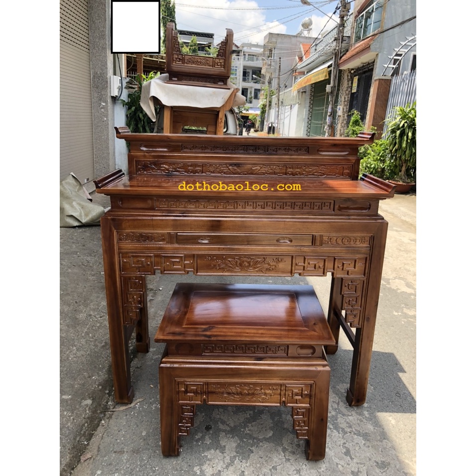 Bàn thờ gia tiên gỗ tràm bông vàng 2 tầng ,bàn mẹ bồng con 4 cỡ: 1m07,1m17,1m27 , 1m47 và 1m53