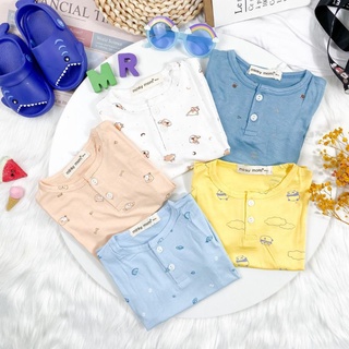 Bộ cộc tay thun lạnh cổ trụ Minkymon in hình cho bé
