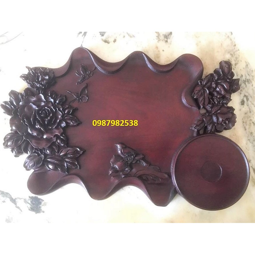 Khay trà gỗ gụ Hoa hồng cổ