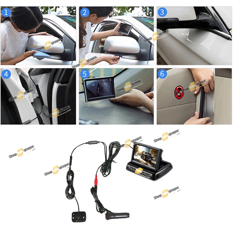Combo Camera Cặp Lề Xóa Điểm Mù + Màn Hình 4.3 Inch Gấp