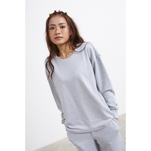 Áo sweater Maybi rộng thun cổ tròn tay bo