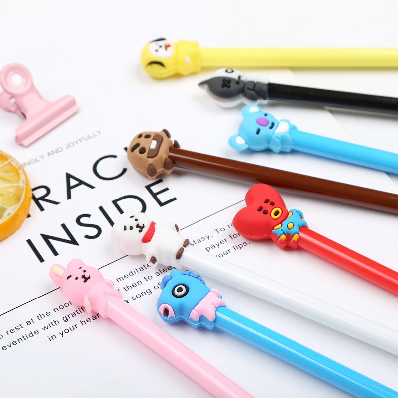 Bút Bi Mực Gel BT21 Kiểu Dáng Dễ Thương Ngòi 0,5mm Nhân Vật Hoạt Hình Biểu Tượng Nhóm Nhạc BTS