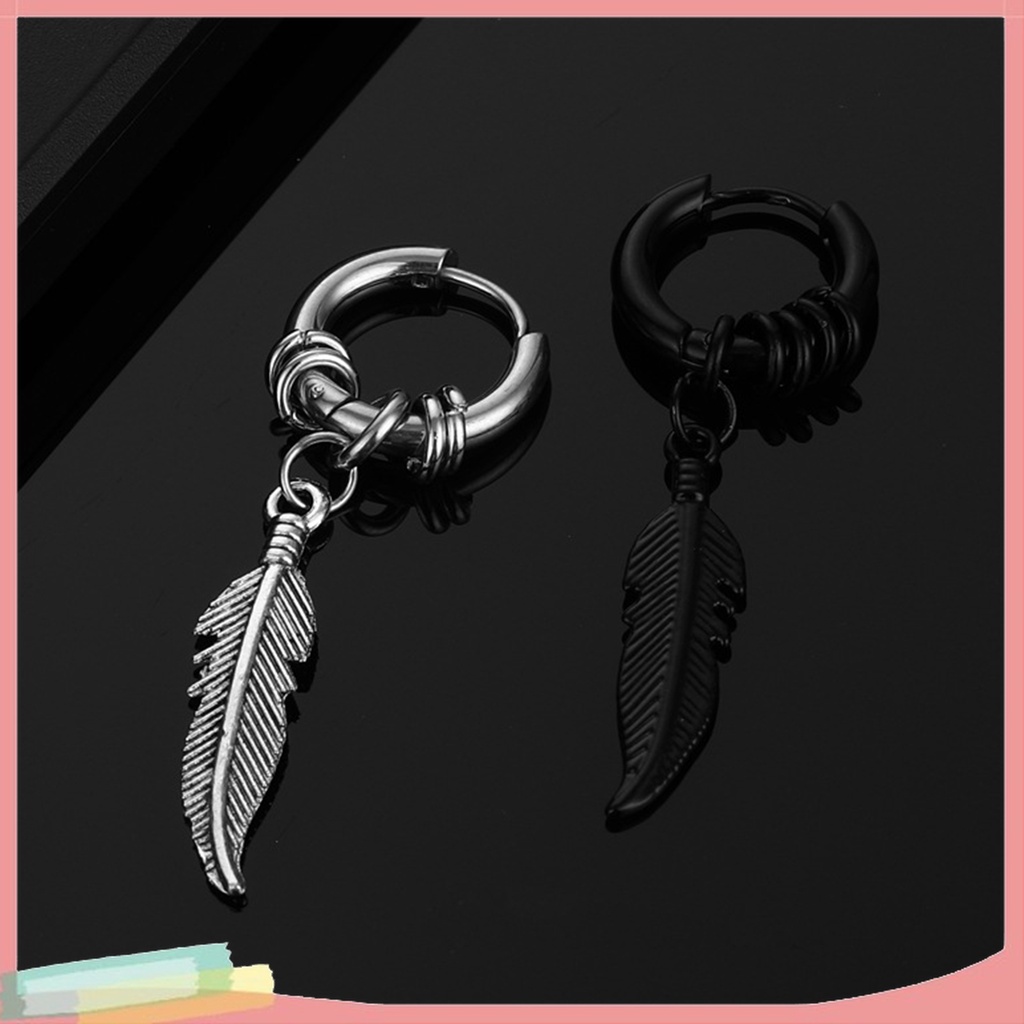 1 Đôi Bông Tai Hình Lông Vũ Bằng Thép Không Gỉ Màu Sắc Đơn Giản