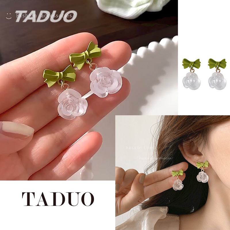 Bông Tai Bạc S925 Hình Hoa Trắng Đính Nơ Phong Cách Hàn Quốc Cho Nữ