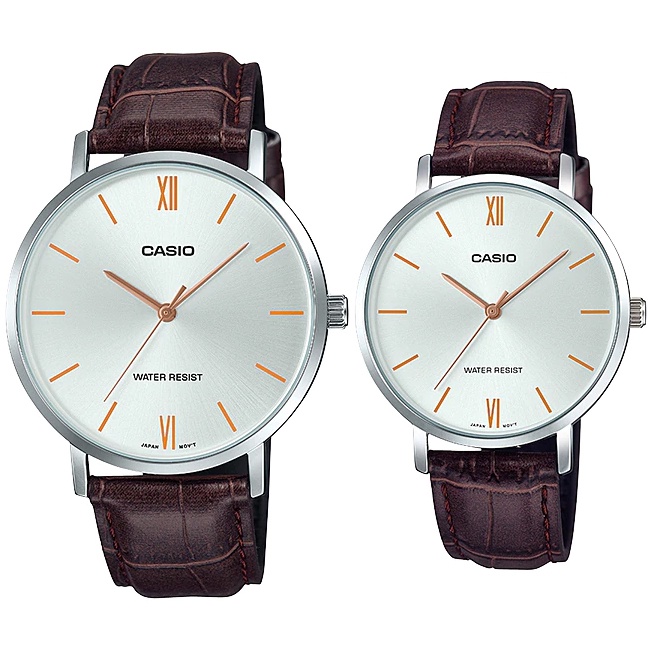 Đồng hồ đôi nam nữ dây da Casio Anh Khuê MTP/LTP VT01L-7B2