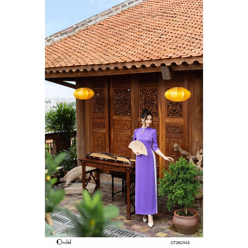 Bộ áo dài lụa trơn phối ngọc sang trọng- chất lụa cao cấp orchid GT26O143 | BigBuy360 - bigbuy360.vn