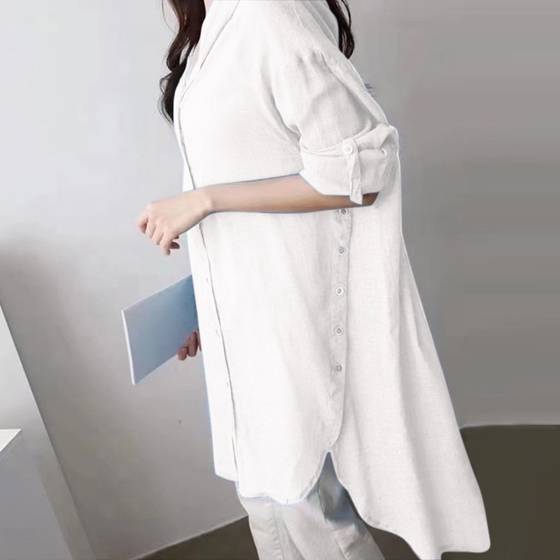 ZANZEA Áo Kiểu Dài Tay Có Mũ Trùm Đầu Phối Nút Xẻ Tà Thời Trang Cho Nữ