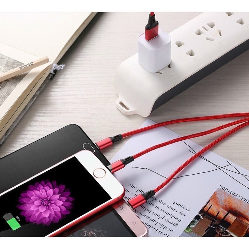 (Giá sỉ) Cáp sạc dây dù đa năng 3 đầu-Type C-Micro USB mẫu 1