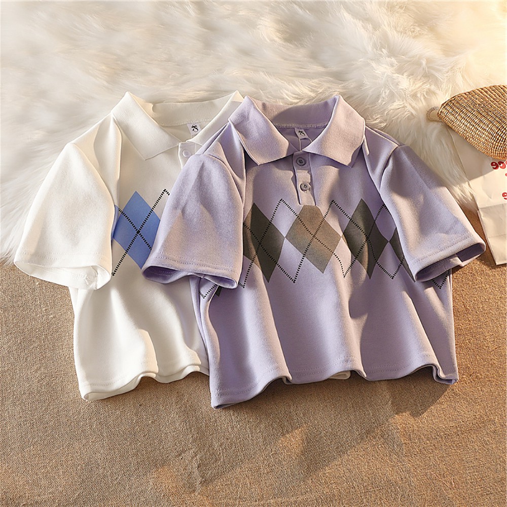 NUZIRO  Áo thun  kiểu croptop cổ bẻ tay ngắn phong cách Hàn Quốc thời trang cho nữ