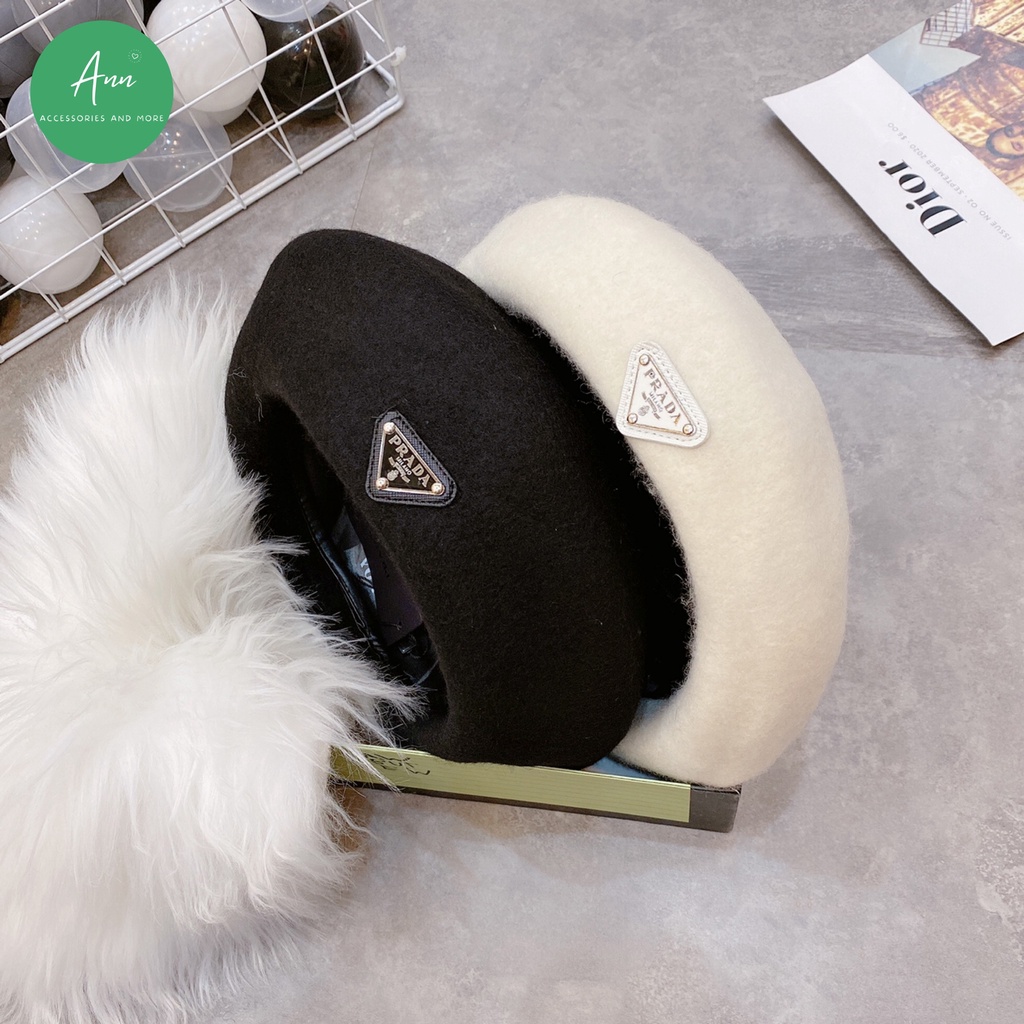 Mũ nồi Prada / Mũ dạ lông cừu mịn cao cấp, logo thời trang nổi bật, hàng QC 2 lớp, dáng mũ chuẩn đẹp lên hình cực xinh