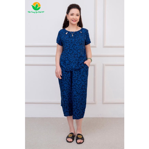 Bộ đồ ngủ trung niên mùa hè Việt Thắng, quần lửng, áo cộc tay, chất lanh - B06.2131