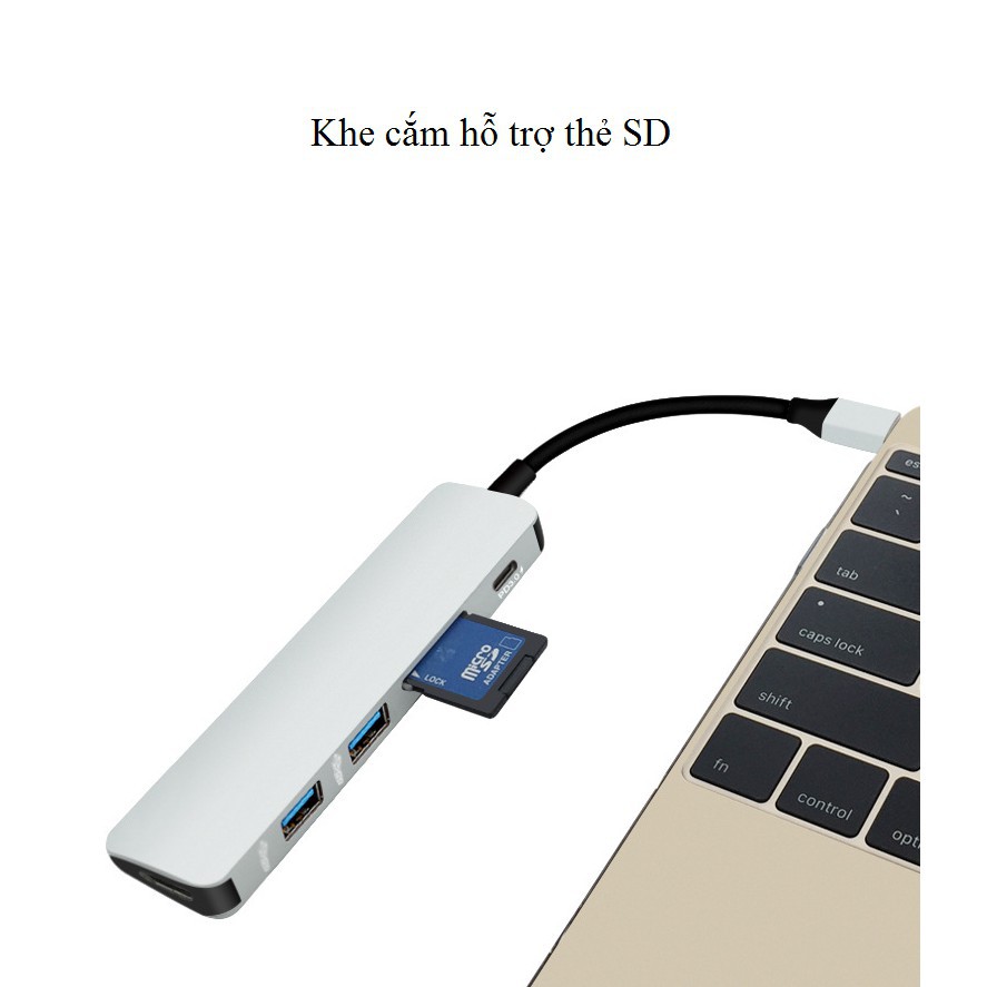 Hub USB Type C cho Macbook 1 ra 6 hỗ trợ truyền tải dữ liệu 3.0 và xuất video 4K HDMI - Gia dụng SG