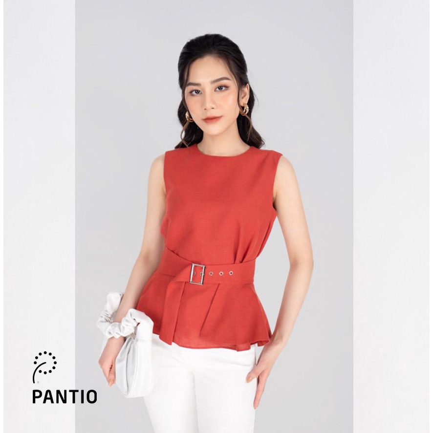 FAS33227 - Áo sơ mi công sở vải linen dáng suông kèm đai tạo kiểu peplum bên hông - PANTIO